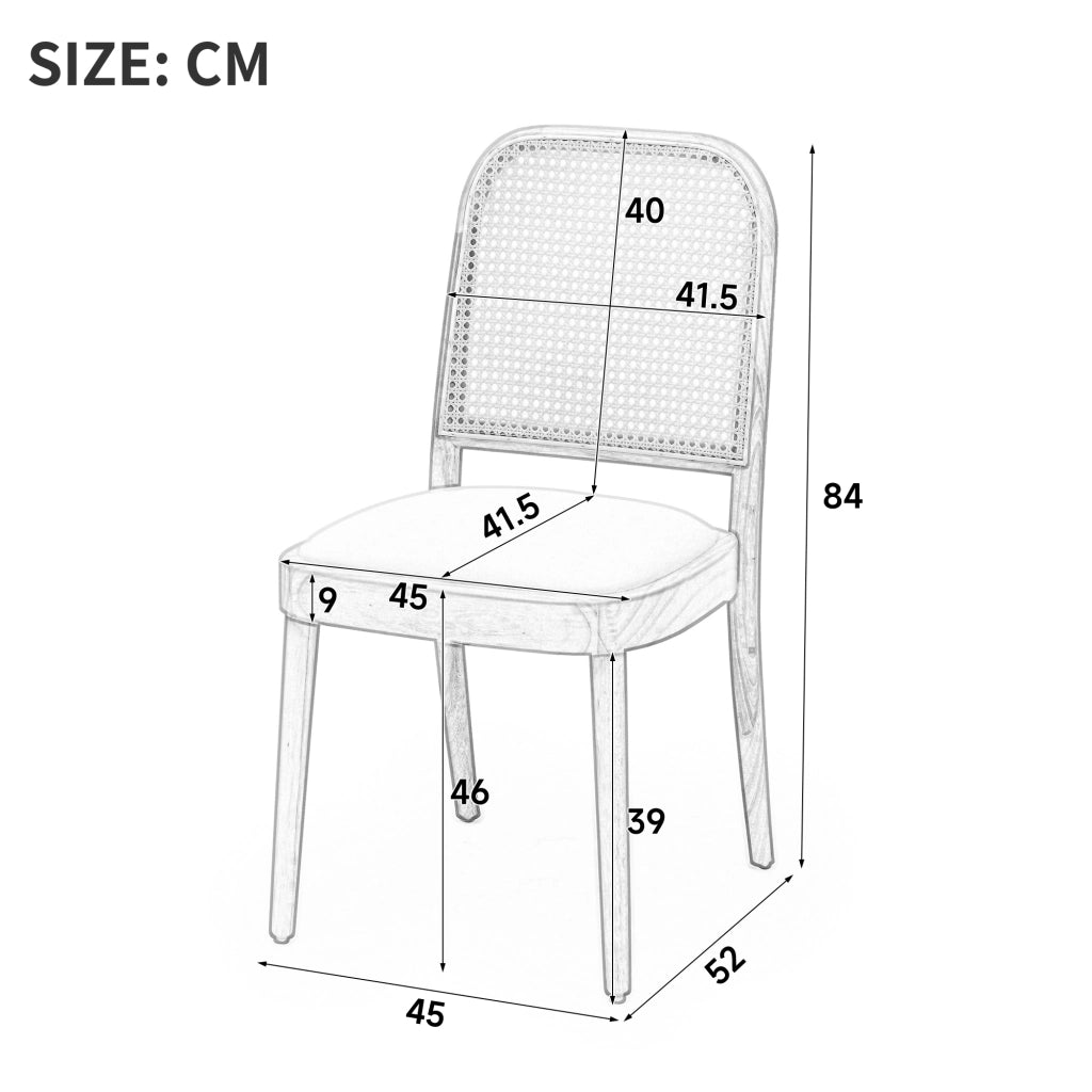SEDIA da pranzo in legno massello e lino, schienale in rattan, Set da 6 pezzi
