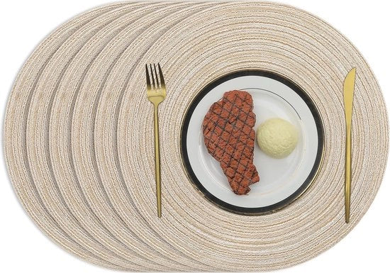 Set di 6 placemats in cotone beige intrecciato, lavabili, resistente al calore - Per matrimoni, feste, cucina
