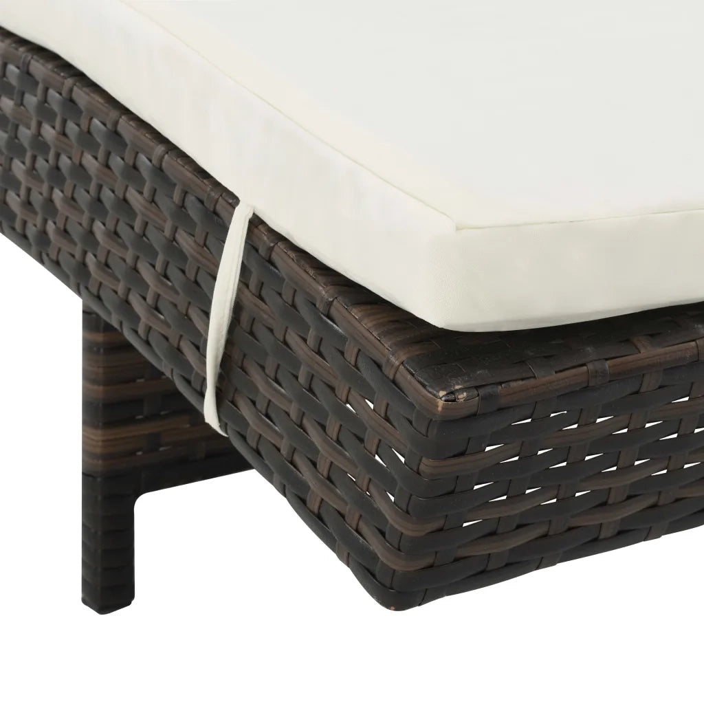 Lettino Prendisole con Ruote e Cuscino in Polyrattan Marrone 44453