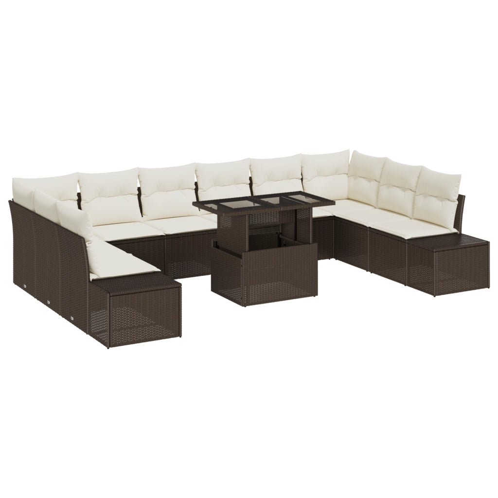 Set di divano da giardino da 11 pezzi con cuscini marrone in rattan