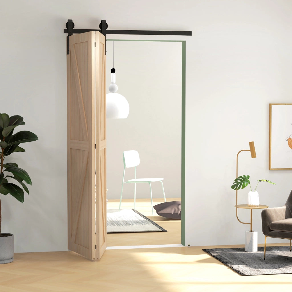 Kit Porta Scorrevole a Pannello Pieghevole per 2 Ante ¨C Zephmum ¨C Nero 122 cm