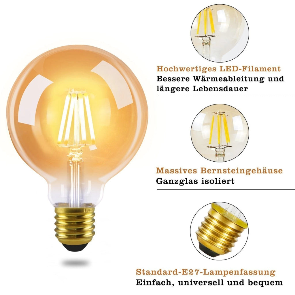 ZMH Confezione da 6 lampadine LED vintage E27 G95 Bianco caldo
