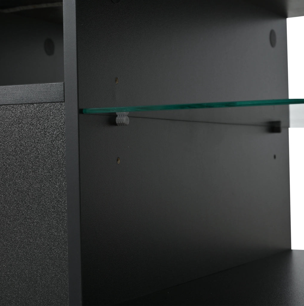 Tavolino da caffè 100x50x36 cm con 2 cassetti; LED; ripiani in vetro; nero lucido