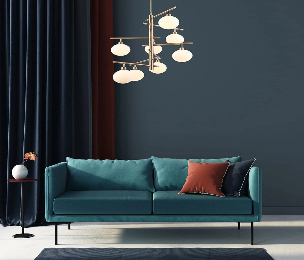 Lampadario Italux Fiorenzo moderno ottone 8xG9 bianco