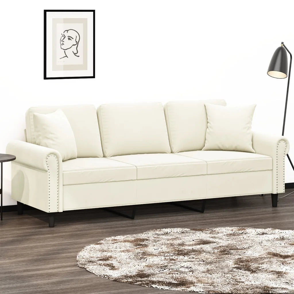 Divano a 3 Posti con Cuscini Crema 180 cm in Vellutocod mxl 75184