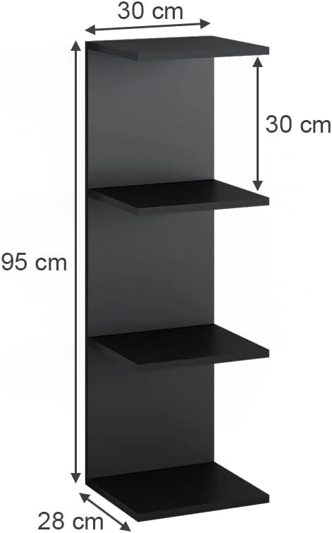 Scaffale a muro Paolo, Nero, 30 x 95 cm Set di 2, montabile per riporre libri e decorazioni