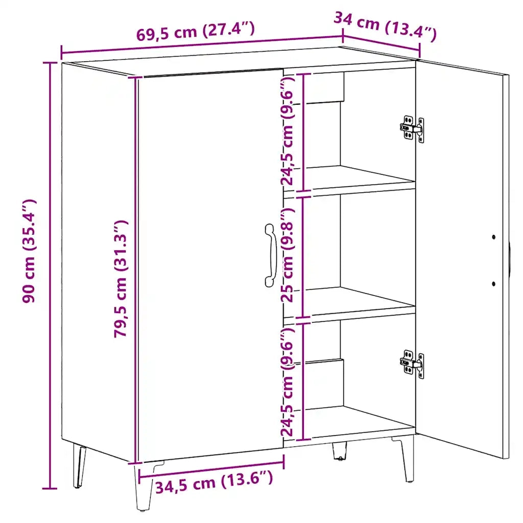 Credenza | Madia | Buffet da pranzo | Armadio da pranzo Rovere Artigianale 70x34x90 cm in Legno Multistrato