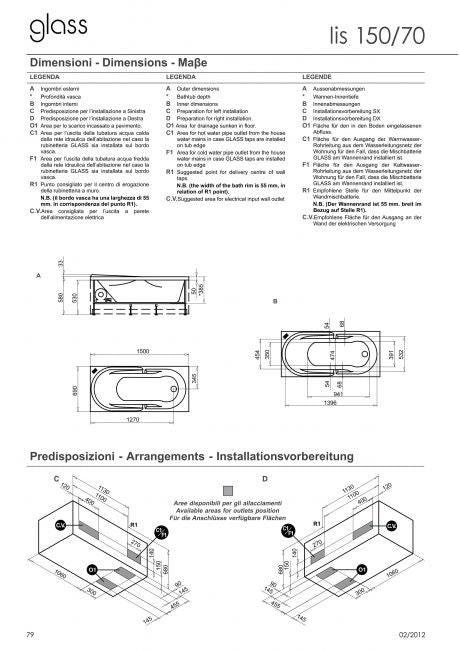 Guscio vasca rettangolare bianca modello LIS - Glass 1989 - Misura: 70 x 160 x 40 cm