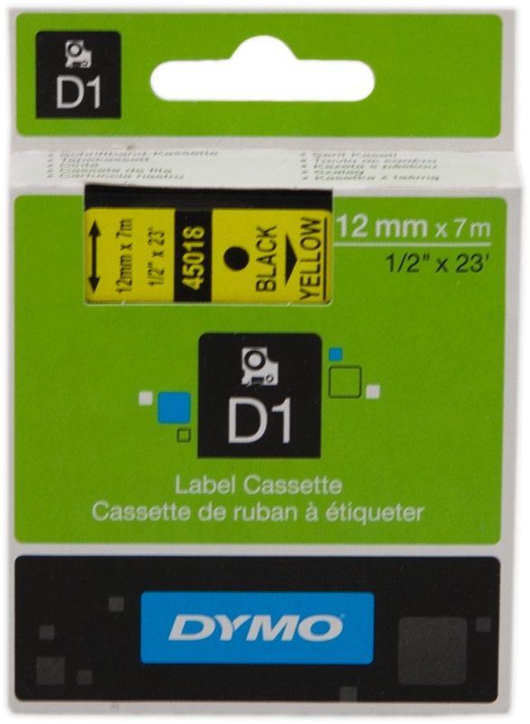DYMO D1 etichette originali / stampa nera su giallo / 12 mm x 7 m / etichette autoadesive per etichettatrice LabelManager / 1 Pezzo