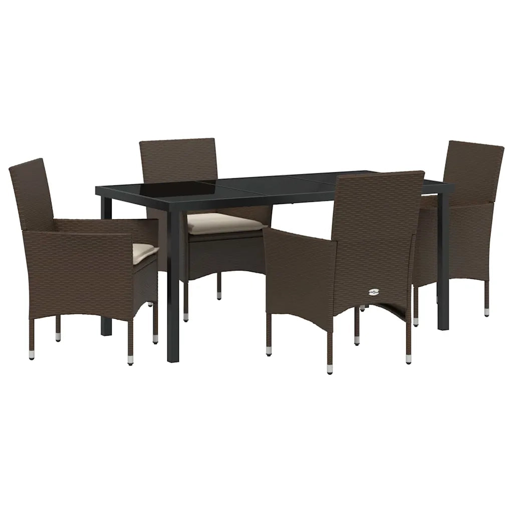 Set da Pranzo per Giardino con cuscino 5 pcs Marrone polyrattan 3379782