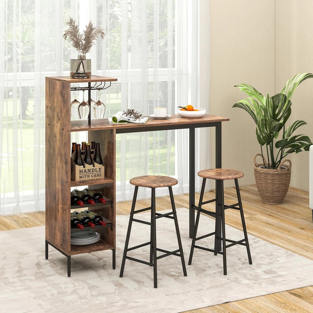 Tavolo Alto con Sgabelli 3 pz Tavolino e Bancone Bar, Penisola Cucina con Sgabelli, Tavolo Bistro in Forma Quadrata 120x40x90 cm, 4 Colori (Caffe)