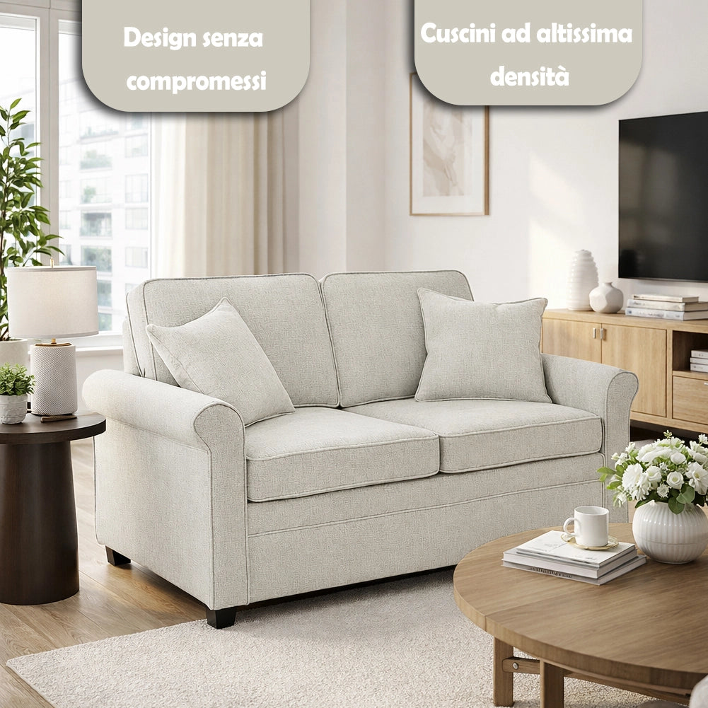 Divano Letto a 2 Posti 142,5x77x86 cm Cuscino Memory Ergonomico con Apertura Facile Beige