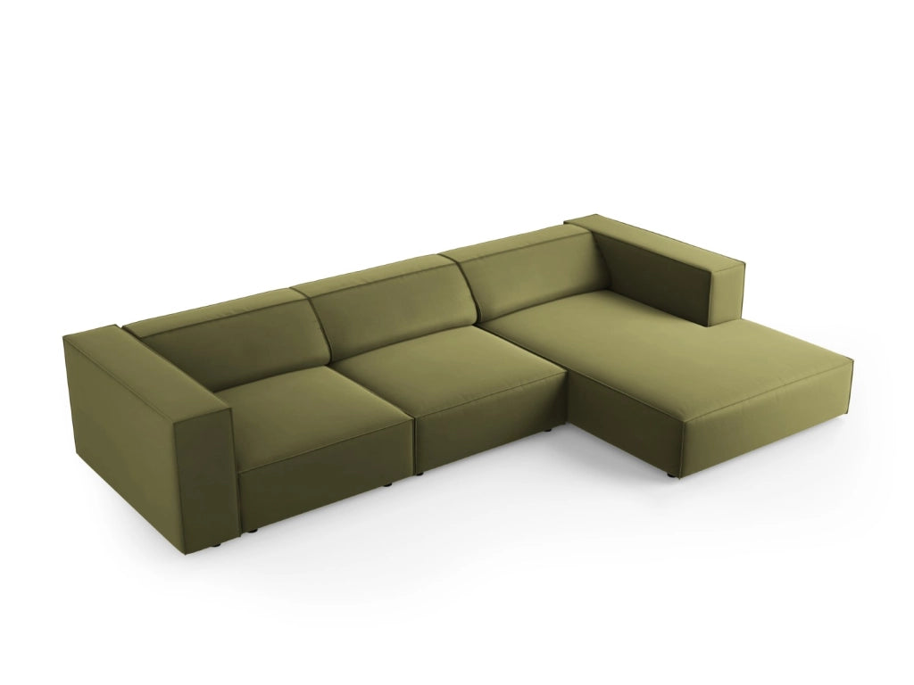 Cosmopolitan Design - Divano angolare destro "Arendal" 4 posti in velluto verde chiaro 