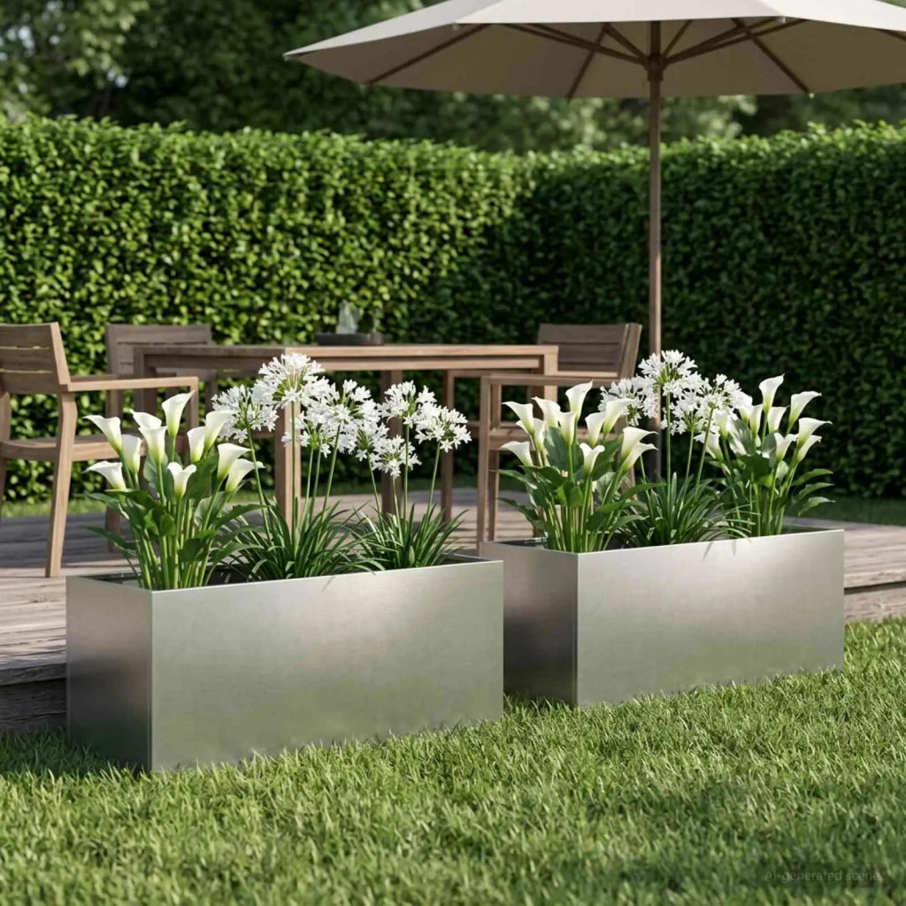 Vaso da giardino 2 pz Argento 100 x 40 x 40 cm Acciaio Inox 8005255
