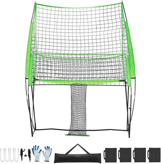 Reti di allenamento per volley con rete flessibile e regolabile in altezza, sistema di allenamento con ritorno del pallone, sistema di rete portatile da 2,44 x 3,35 m, montaggio rapido per spazi interni ed esterni come il giardino