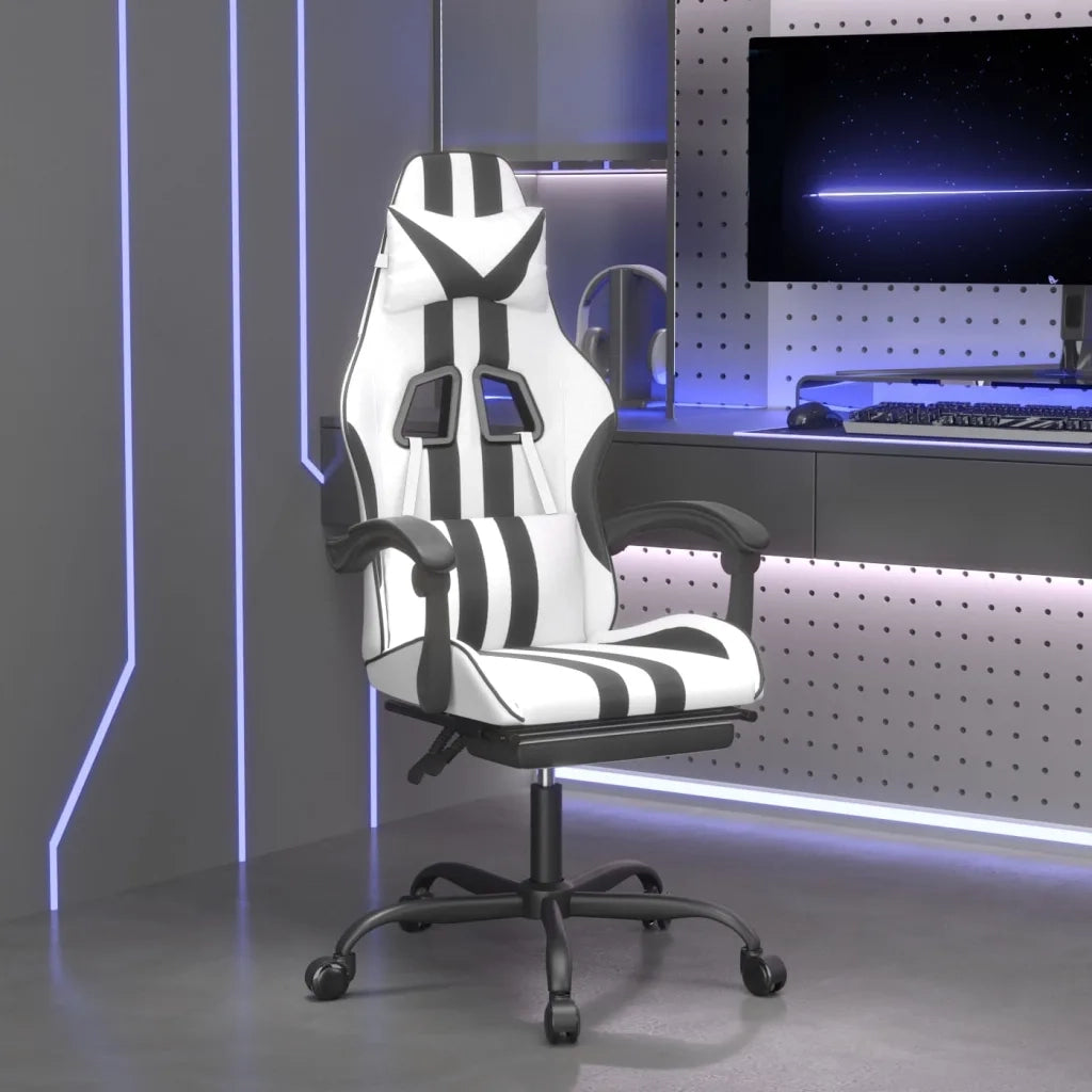 Sedia da Gaming con Poggiapiedi Bianco e Nero in Similpelle cod mxl 78579