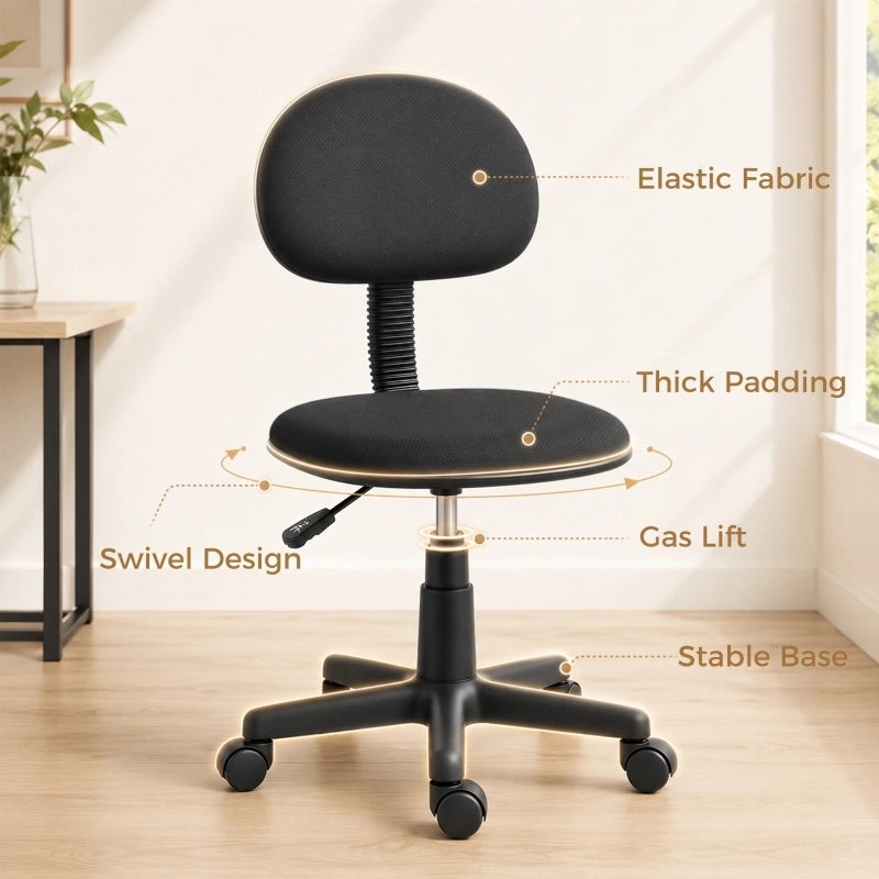 SEDIA DA UFFICIO SENZA BRACCIOLI GIREVOLE REGOLABILE NERA 43x48x75-87 cm