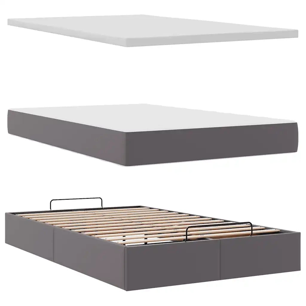 Struttura Letto Pouf con Materasso Grigio 120x200 cm Similpelle 3311034