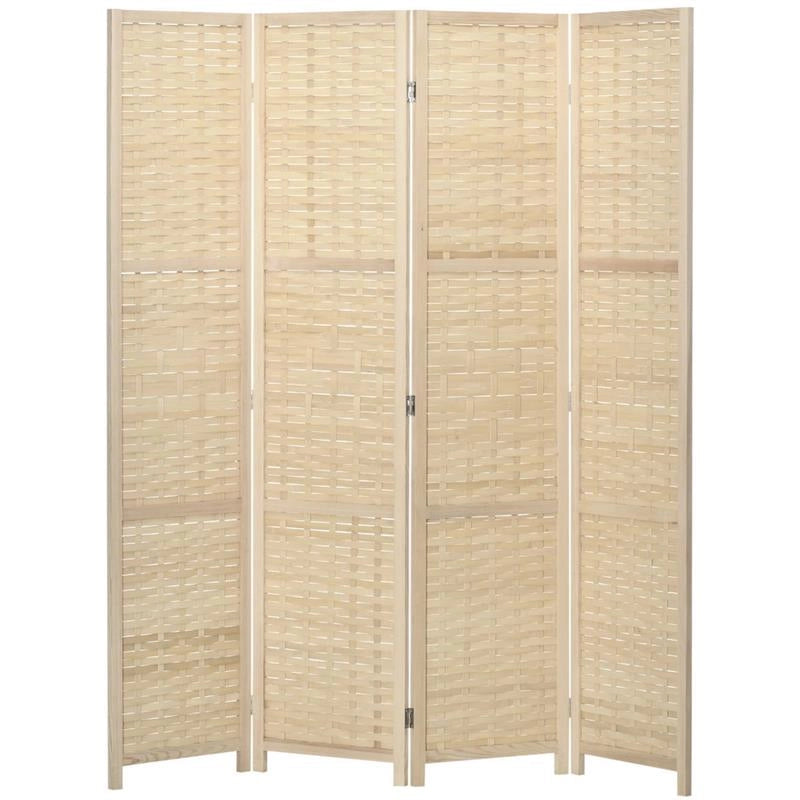 PARAVENTO PIEGHEVOLE  DA INTERNO A 4 ANTE IN LEGNO E BAMBÙ H 170 CM NATURALE