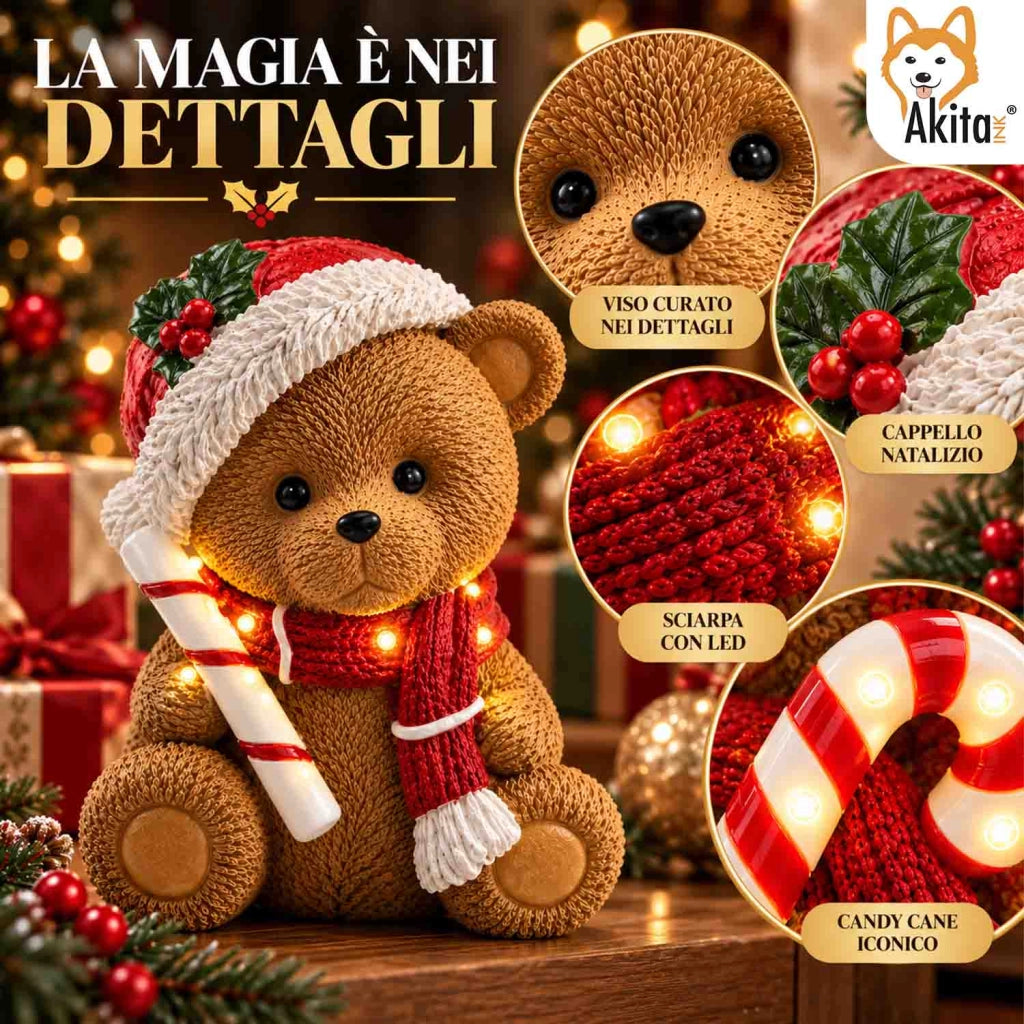 Akitaink Orsetto con Candy Cane in Resina con LED 24x29 cm