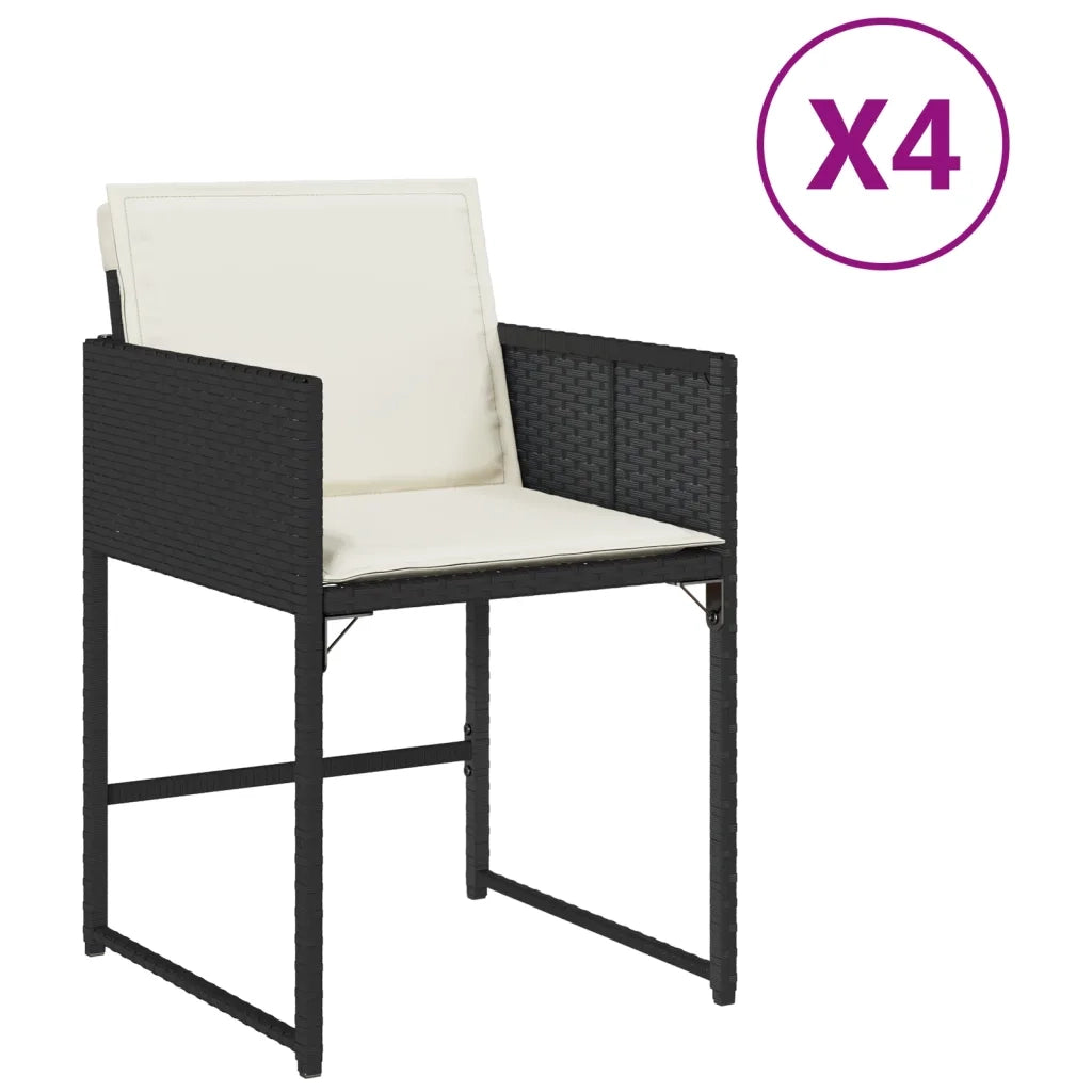 Sedie da Giardino con Cuscini 4 pz Nere in Polyrattan