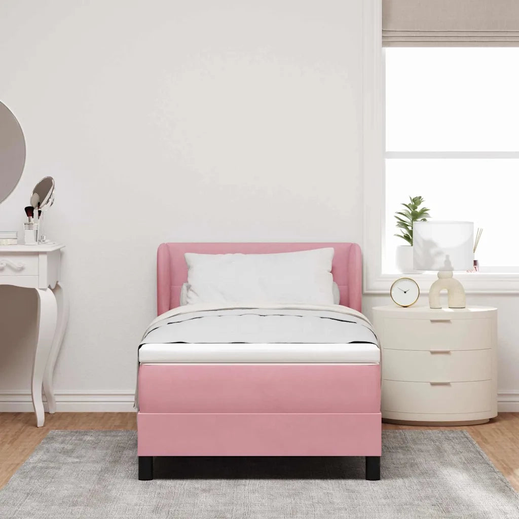 Letto a molle con materasso Rosa 100 x 200 cm Velluto 3340381