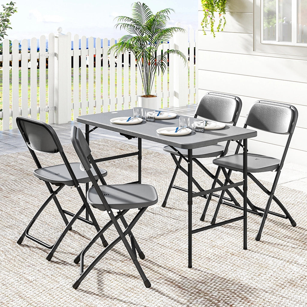 Set Tavolo e Sedie da Giardino Pieghevole ¨C zephmum ¨C Grigio 4 Pezzi