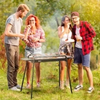 Barbecue a Carbonella con Griglia e Piastra in Acciaio con Ripiani Laterali, 113x59x83.5cm, Nero
