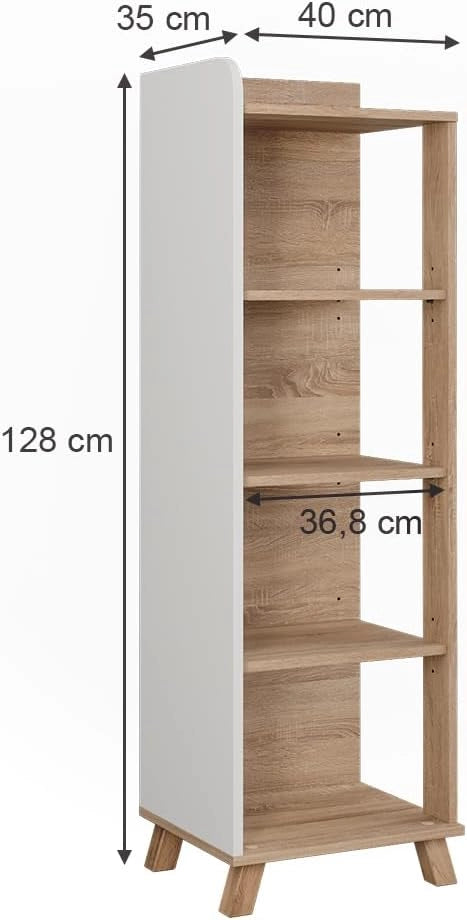 Mensola da bagno Karen, Sonoma/Bianco, 40 x 128 cm con 4 scomparti, per la conservazione di asciugamani e prodotti per la cura personale