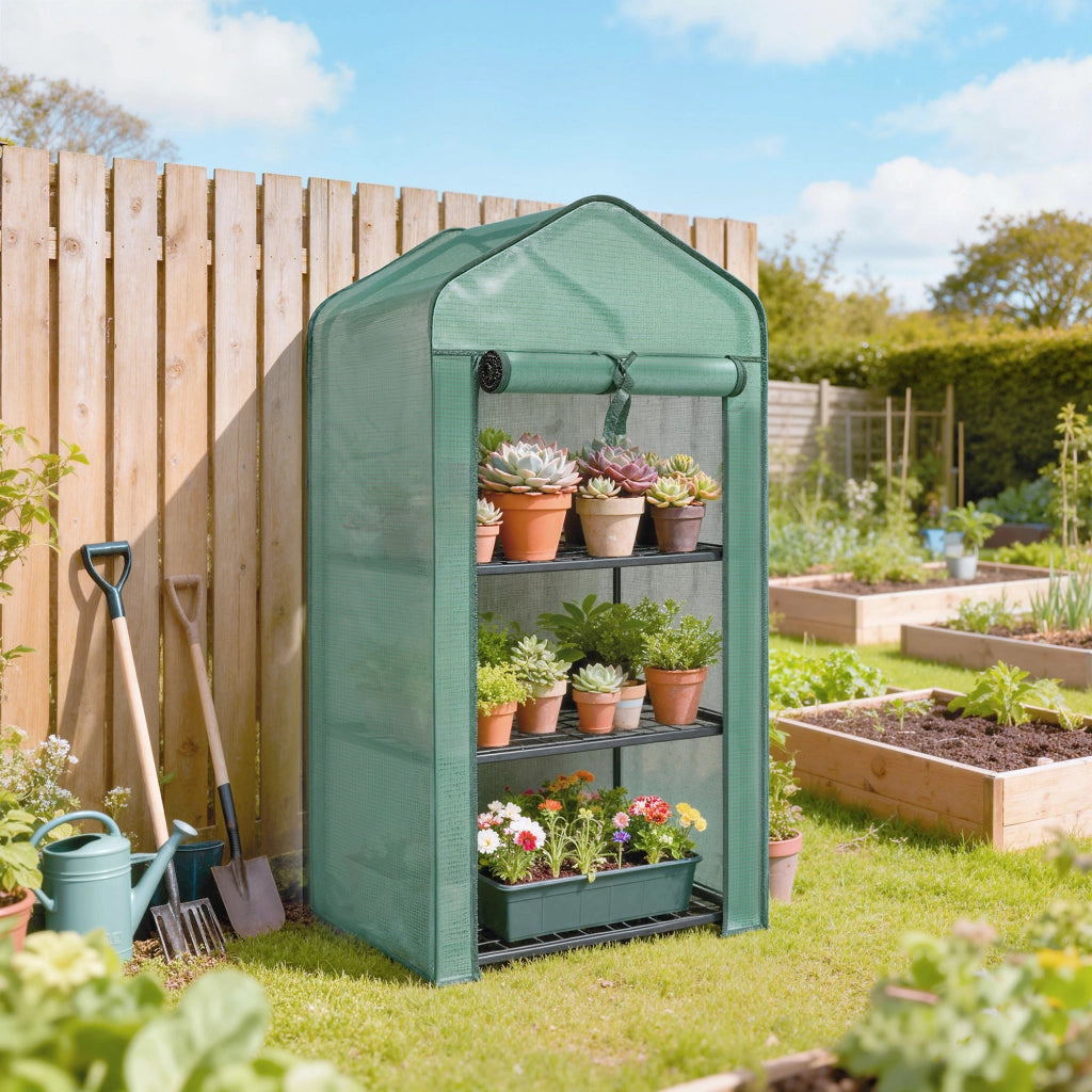 Serra da Giardino 3 Livelli con Ripiani ¨C Zephmum ¨C Verde Acciaio 59x39x127 cm
