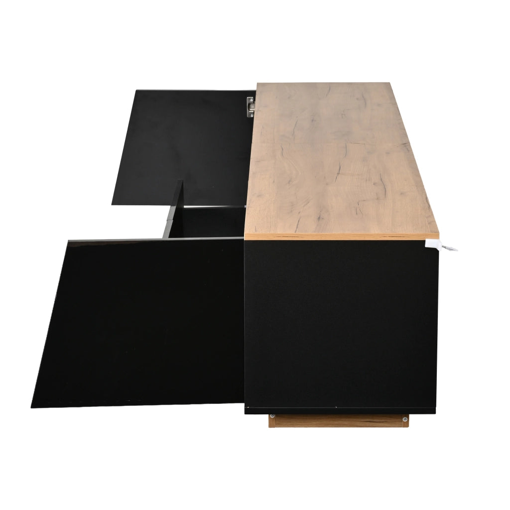 Mobile TV 180 x 40 x 46 cm con 2 ante, 2 cassetti, 2 vani aperti, LED e finitura lucida frontale, nero e legno naturale