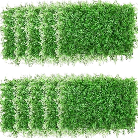 Pannelli di finto verde da esterno, 12 pezzi, 60 cm x 40 cm, muro di finto prato, schermo di privato per giardino, decorazione per balcone, decorazione per interni