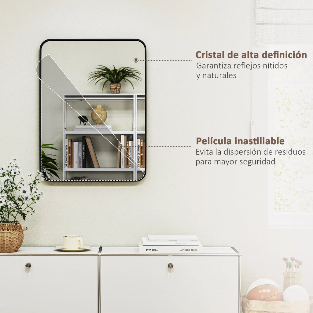 Specchio da Bagno con Cornice Metallo ¨C zephmum ¨C Nero 60x80 cm