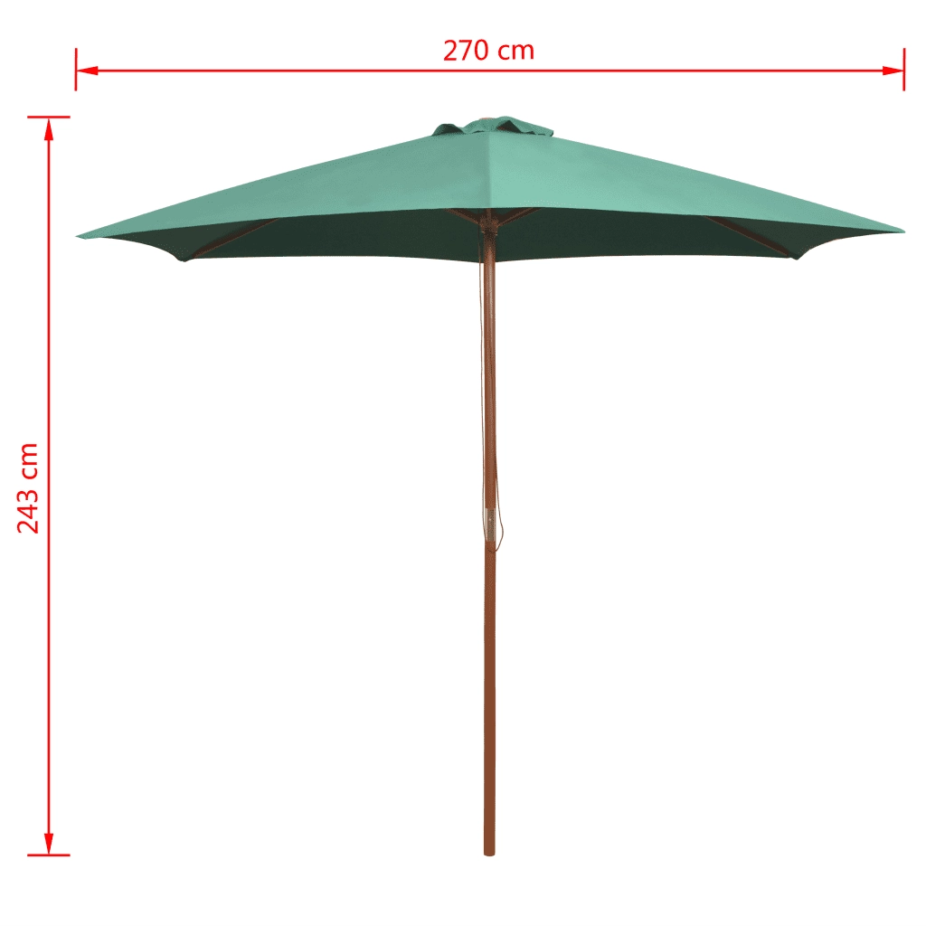 Ombrellone 270x270 cm con Palo in Legno Verde 42961