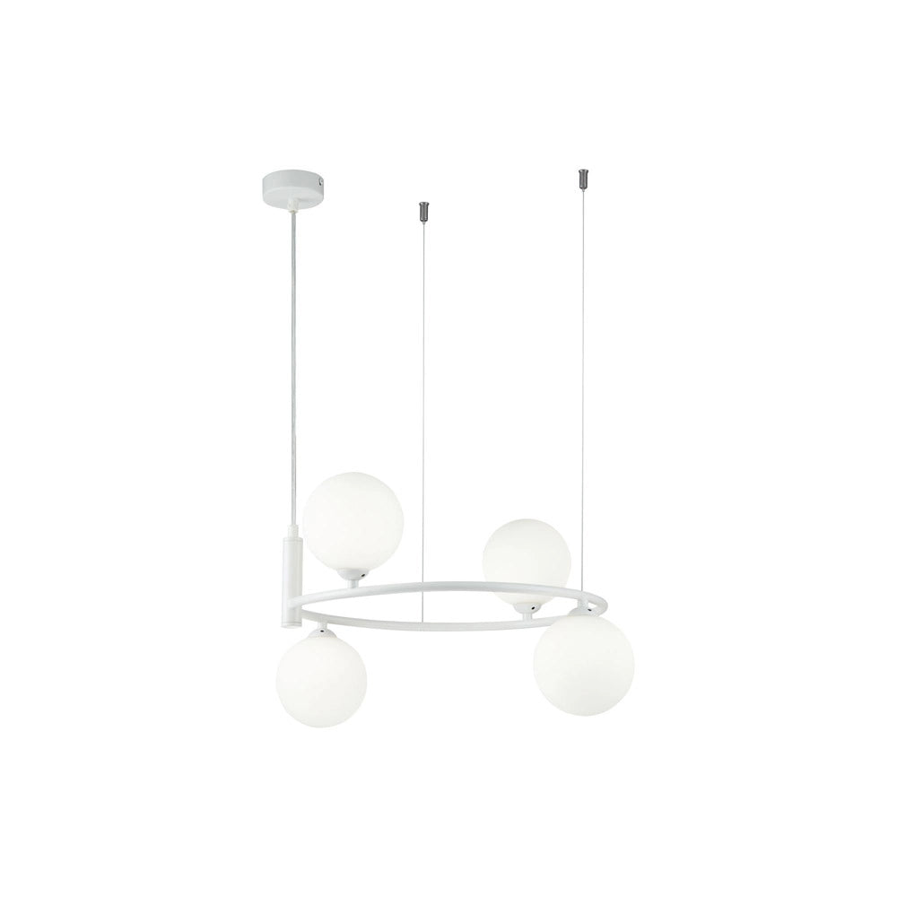 Lampadario Contemporaneo Ring Metallo Bianco 4 Luci E Diffusori Bianchi