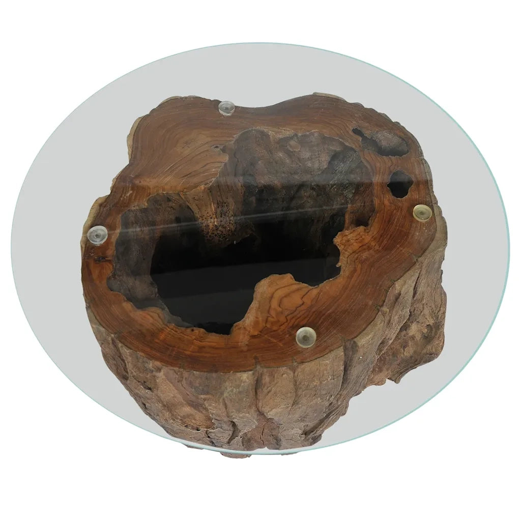 Tavolino da Salotto-Tavolino da soggiorno-Tavolo in Legno di Teak e Vetro 50x40 cm