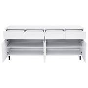 Credenza con 4 cassetti e 2 ante con ripiani regolabili; finitura lucida; per soggiorno e cucina; 160×40×68 cm
