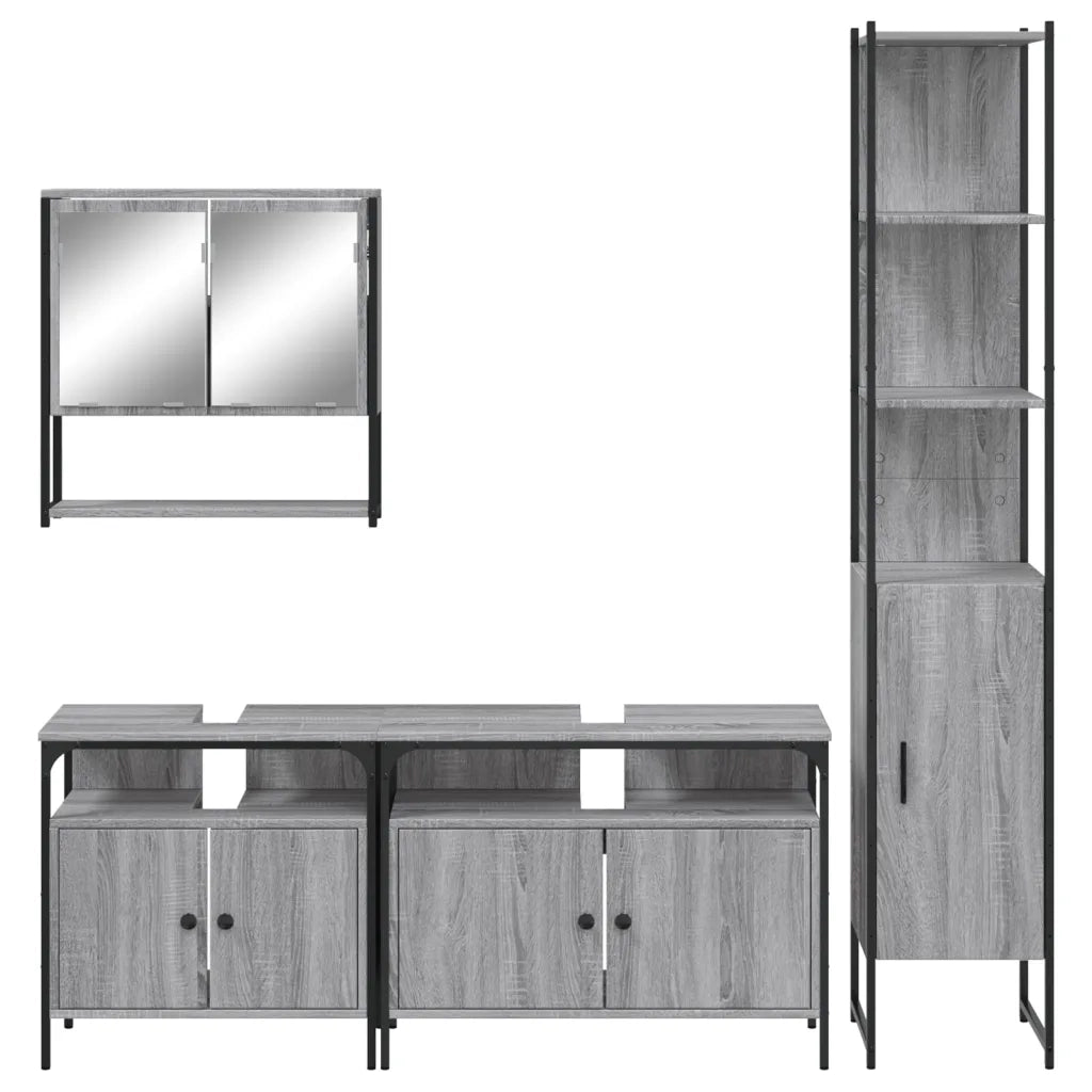 Set Mobili da Bagno | Armadio da bagno 4 pz Grigio Sonoma in Legno Multistrato