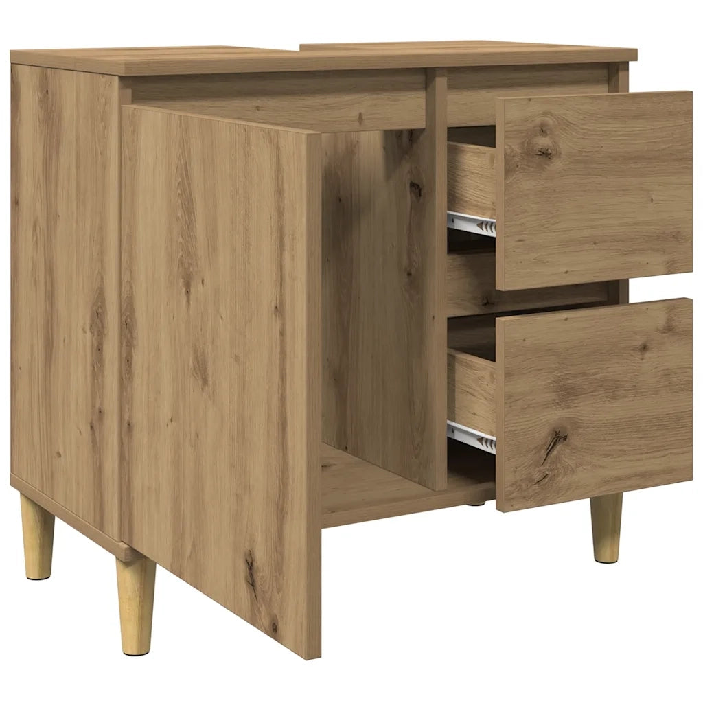 Mobiletto lavabo artigianale in rovere con vano contenitore funzionale 65 x 33 x 60 cm legno di rovere composito 02_0051047