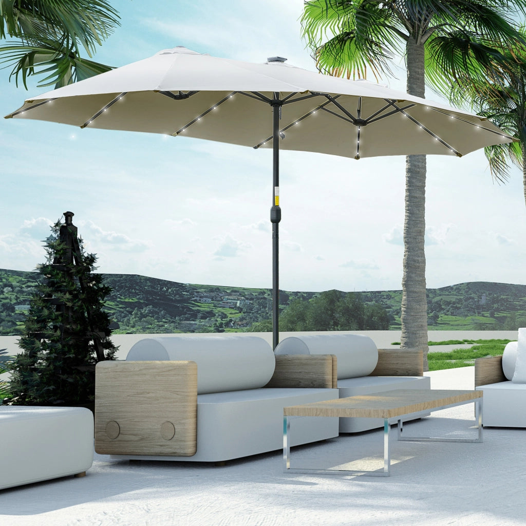Ombrellone da Giardino Doppio con Luci LED ¨C zephmum ¨C Grigio Chiaro 4.5m
