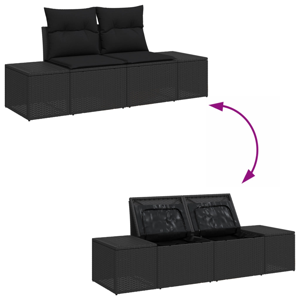 Set di divani da giardino 6 pezzi con cuscini Nero Rattan Polimerico