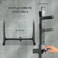 Supporto per Bilanciere con Altezza e Larghezza Regolabili in Acciaio ed EVA, 60-87x65x121-158cm, Nero