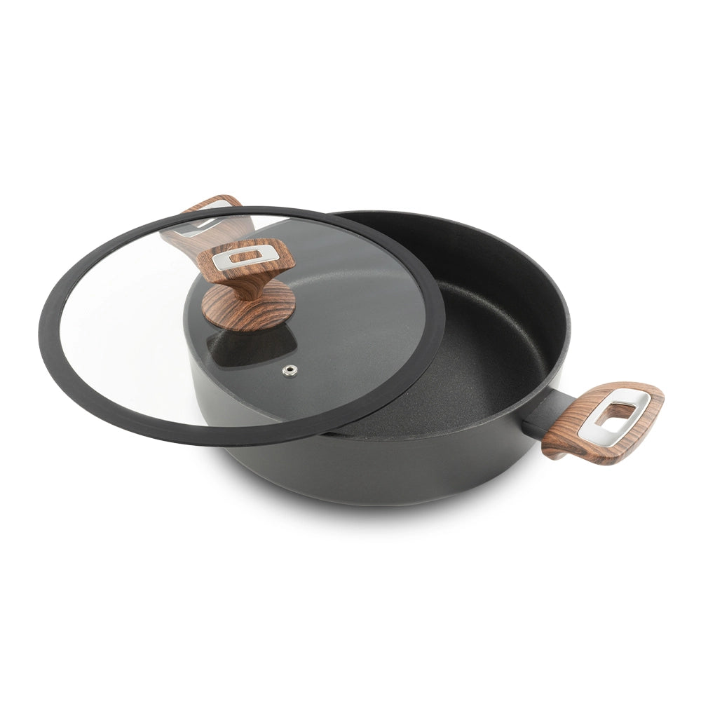 Tegame 2 maniglie con coperchio Elegance Wood 28 cm doppio fondo acciaio inox, manico Soft touch