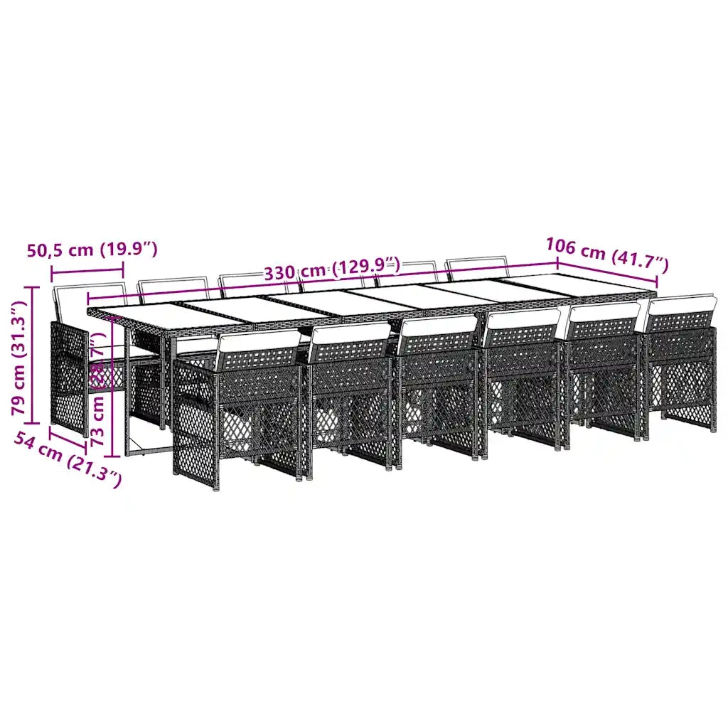 vidaXL Set da Pranzo da Giardino 13pz con Cuscini Nero in Polyrattan