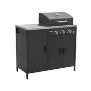 Barbecue a gas 3 bruciatori, 3 ante, 2 spazi di stoccaggio, nero