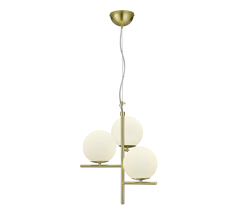 Lampada a sospensione 3 sfere, ottone opaco e bianco, D 40 cm, Pure