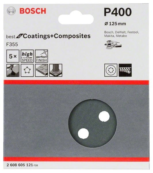 2608605121 - Foglio abrasivo F355, confezione da 5 pz. 125 mm, 400