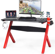 Scrivania da Gaming, Scrivania per Computer con Porta Bicchiere, Tavolo da Gaming con Superficie in Fibra di Carbonio, Capacità di Carico 100 kg, Nero