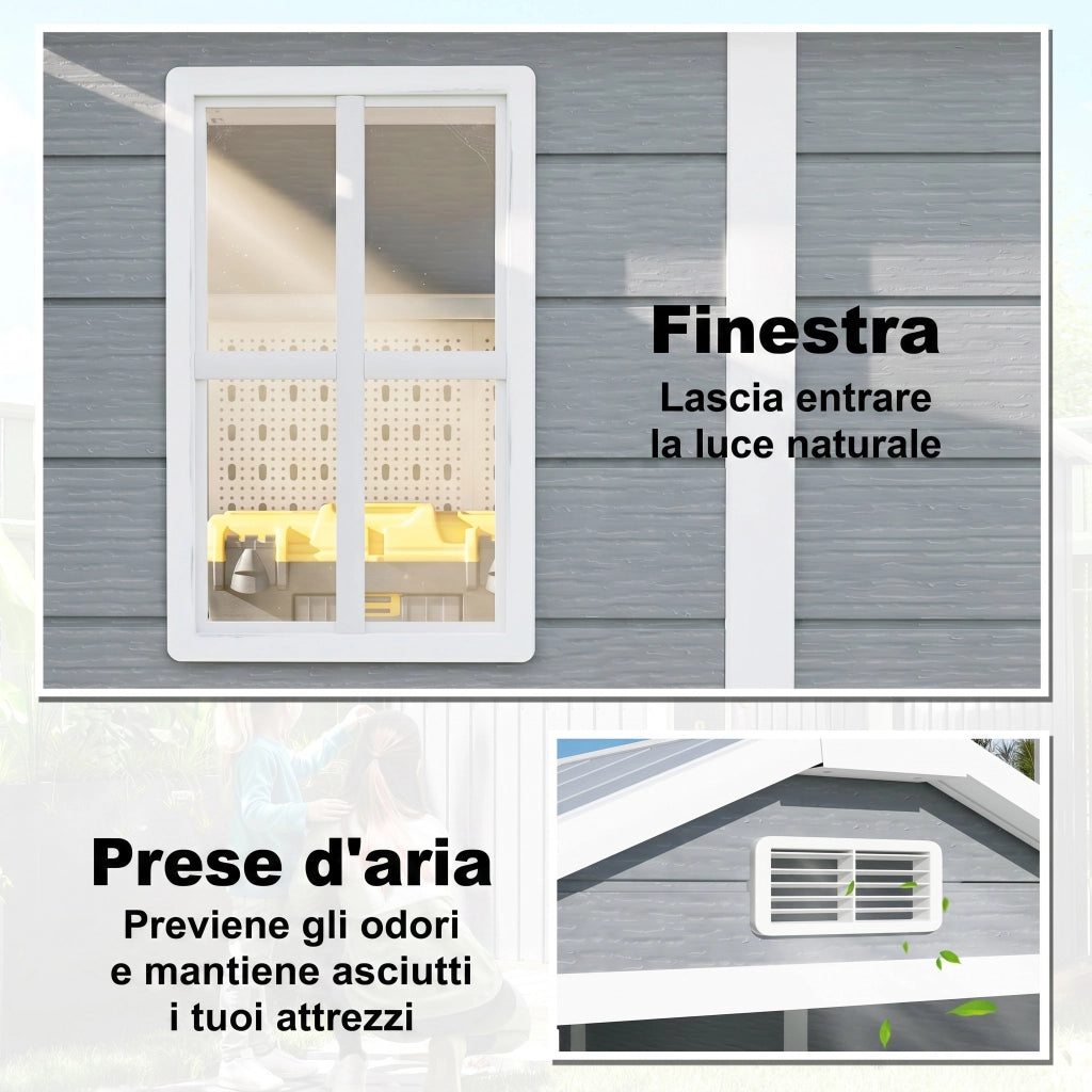 Casetta da Giardino in Resina con Pavimento, Porta con Blocco e Finestra, 1.3 x 1.8 m, Grigio