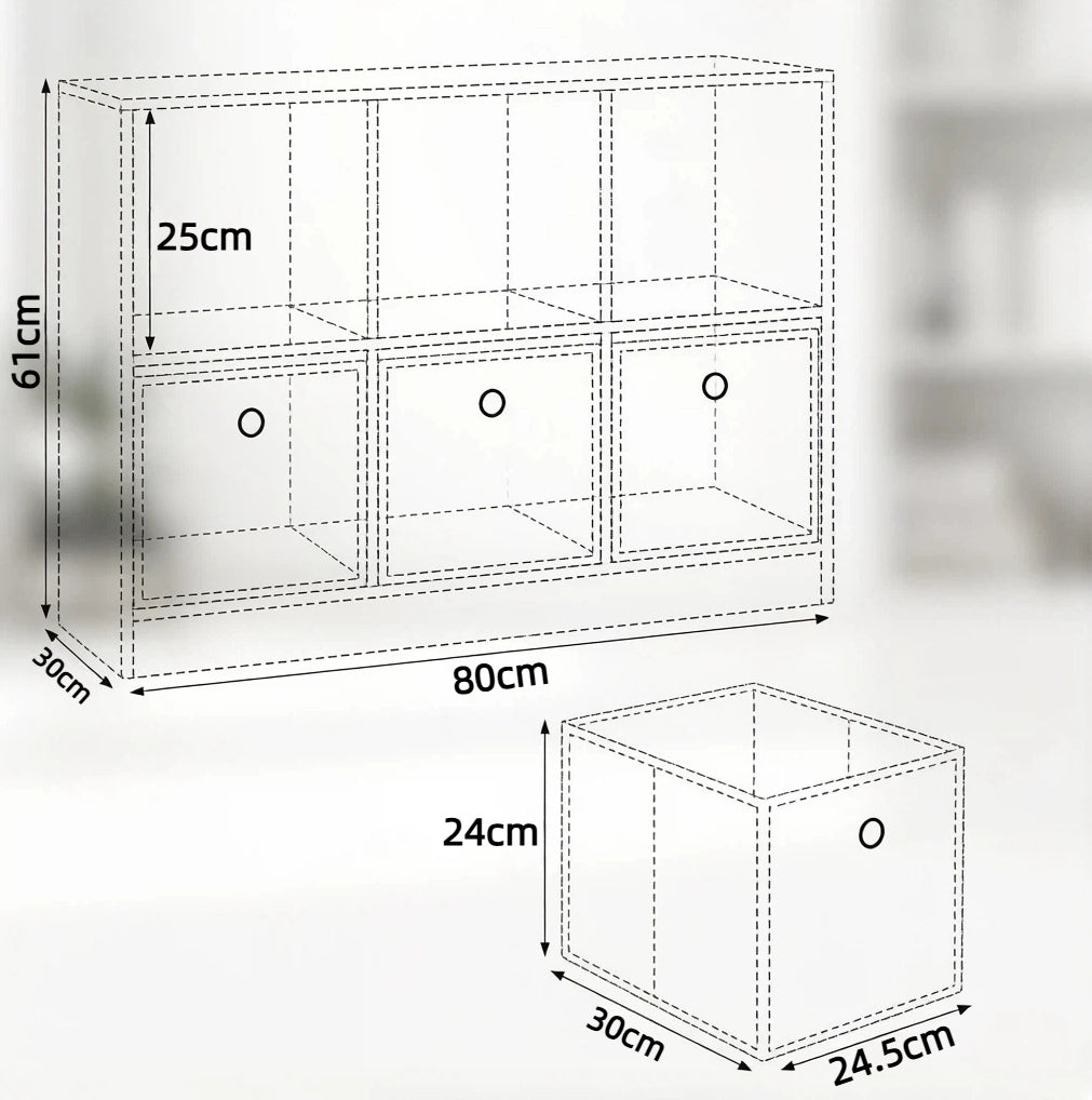 Libreria a cubi 80x30x61 cm bianca e nera in legno ingegnerizzato, 3 cassetti